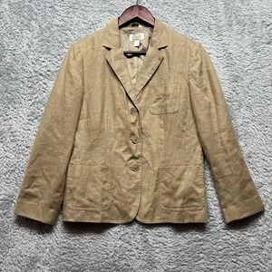 Talbots Blazer Womens 8 Tan Khaki Irish Linen Button Closure Business Casual